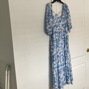 THML White and Blue Patterned Maxi Dress NWT